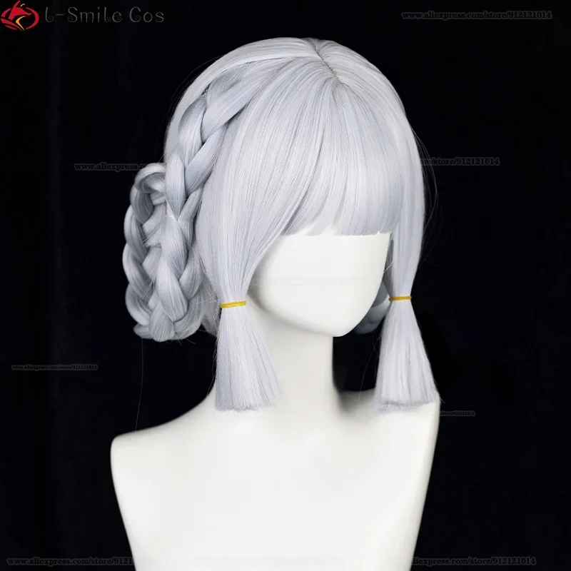 عالية الجودة Kamisato Ayaka شعر مستعار تأثيري جديد الجلد تأثيري 30 سنتيمتر الفضة الأزرق شعر مستعار مضفر قبعات مقاومة للحرارة الباروكات