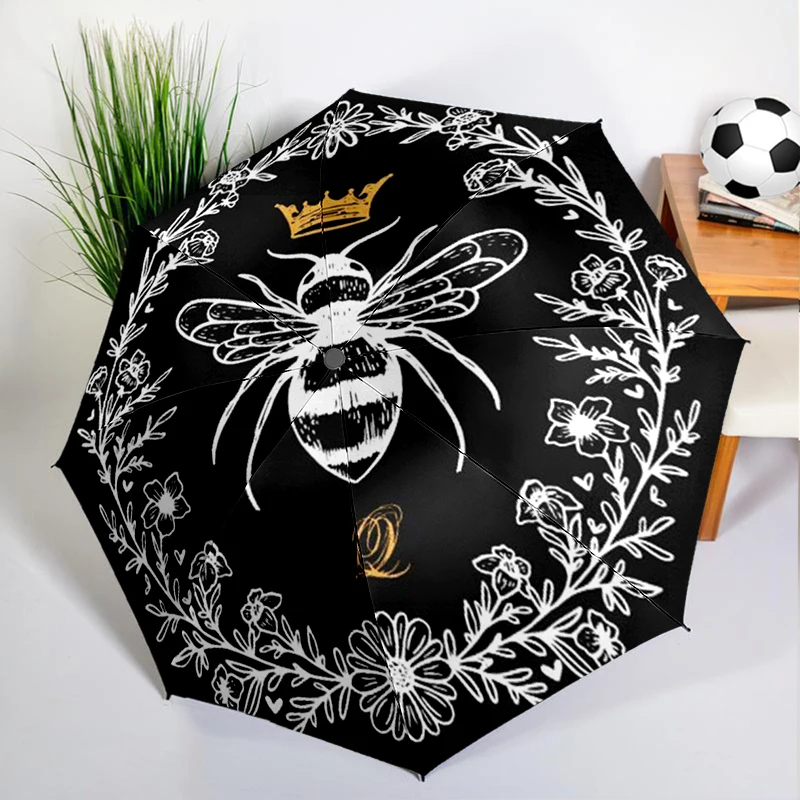 Flowers Bee Queen Umbrella Automatic Open/close, Sturdy Iron Frame & 8-Rib Struct, Umbrella for Women & Men, Christmas Gifts