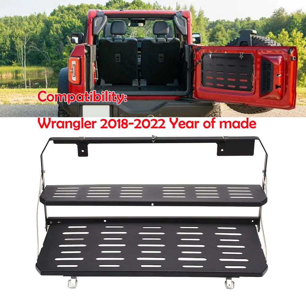 

2-Tier Tailgate Table Fit for Jeep Wrangler JL 2018-2022 Year of Made, Iron Back Shelf Stand Rear Trunk Door Mounting Tray