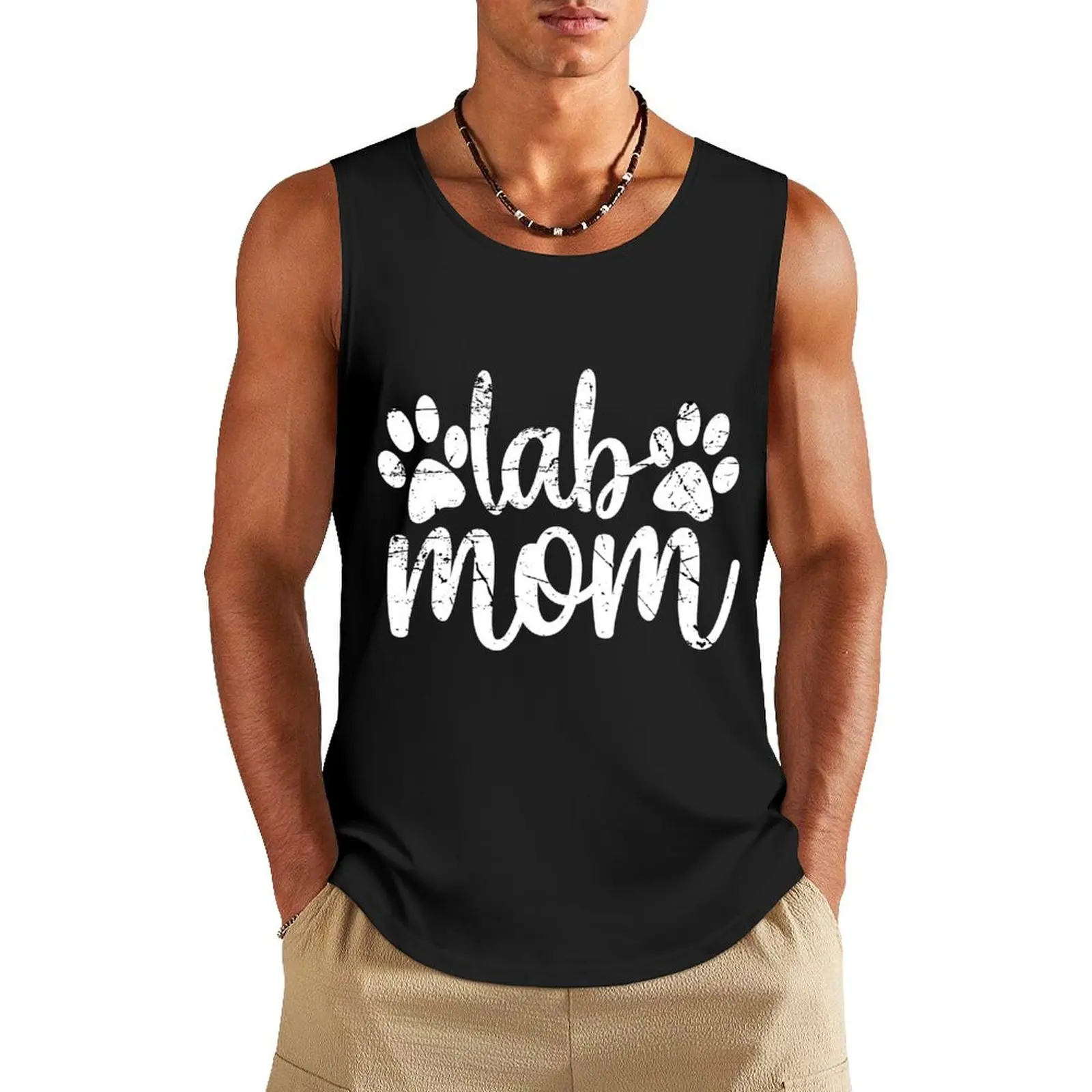 Black Lab - Lab Mom Fitted V-Neck Tank Top Men's sleeveless gym shirts anime t-shirts vest for men gym t shirt men