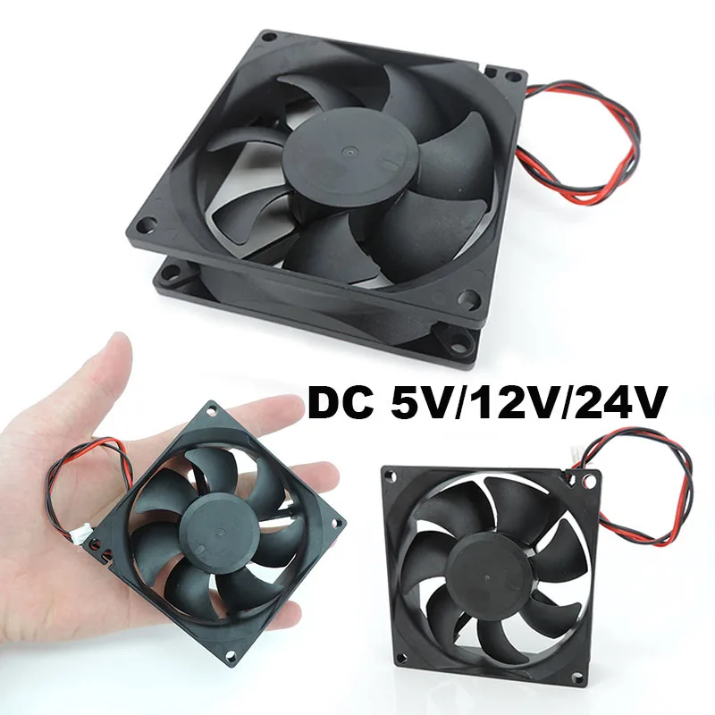 2pin dc 80mm 80x80x25mm wentylator chłodzący 8cm 5V/12V/24V DC bezszczotkowy wentylator chłodnicy chłodzący 8025 tuleja wentylator olejowy DC12v DC 5v — zdjęcie 3