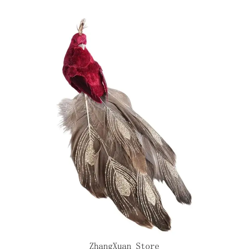 Weihnachtsbaumschmuck, vogelförmiger Vogelschmuck aus Stoffschaum mit geschichtetem Schwanz und Metallclip für den – Detail 4