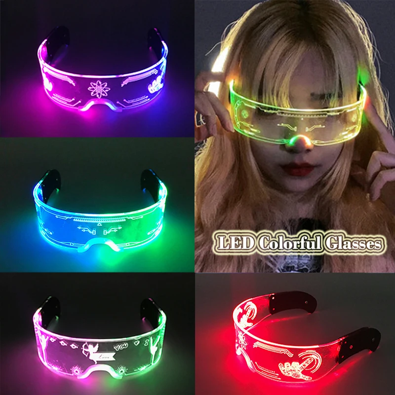 

Неоновые светящиеся очки для ночных шоу, аксессуар для маскарада, красочные светящиеся очки, необычные светящиеся флуоресцентные принадлежности