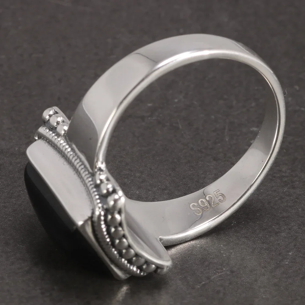 Solid 925 Sterling Silver Lucifer Rings with Black Onyx Natural Stone Handmade Statement Ring TV Show Jewelry
