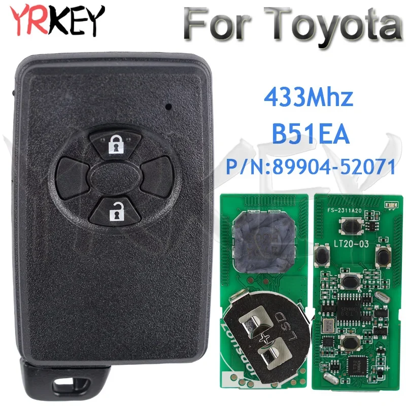 

Умный Автомобильный Дистанционный ключ для Toyota Yaris Rav4 Auris Corolla 2006 + PCB P1 D4 4D БЕСКЛЮЧЕВОЙ старт 433 МГц 89904-52071 B51EA 2 кнопки