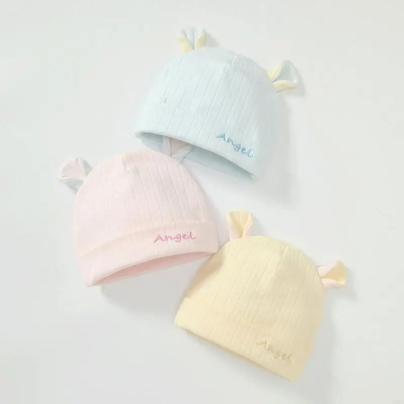 H0XF Cappello a cuffia per neonato Cappelli morbidi elasticizzati per neonati a forma orso carino per bambini da 0 a 6 mesi