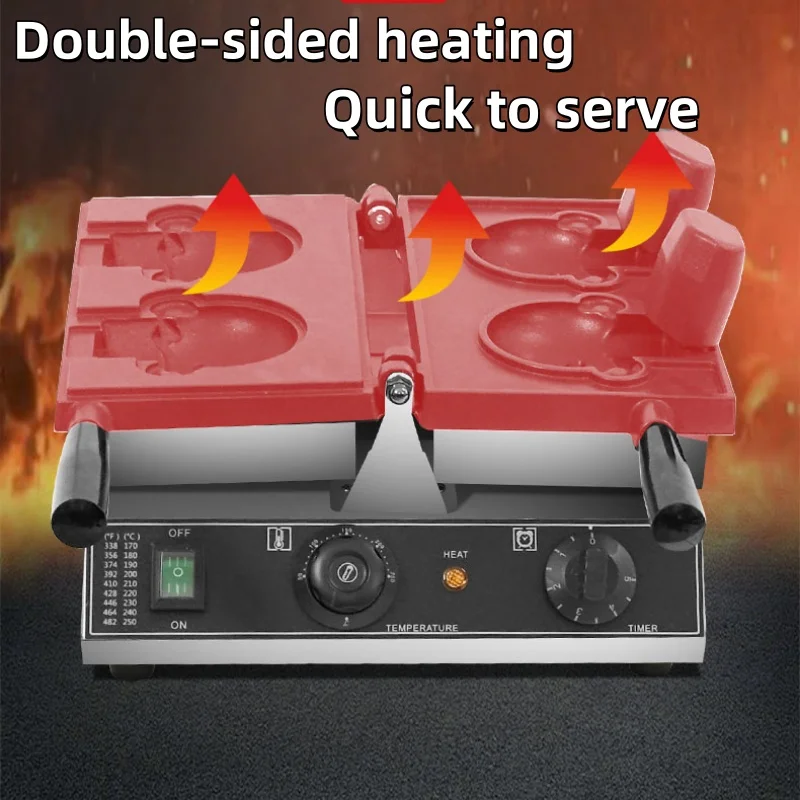 Electric Customized New Bear Mold Shaped Fill Ice Cream Rolls Waffle Machine 1600W Non-Stick Pan Commercial Waffle Toaster