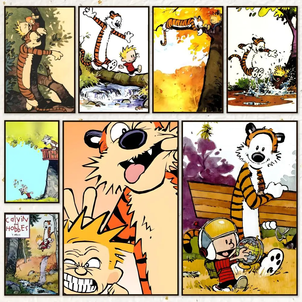Comic Calvin and Hobbes Poster HD Waterproof Wall Art Posters Self Adhesive Bedroom Living Room Home Decor Gift