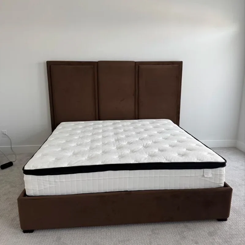# Apartment-friendly Tall Heaboard Double Storage Floor Bed Frame Bedroom Furniture with Drawers and Solid Wooden Slats