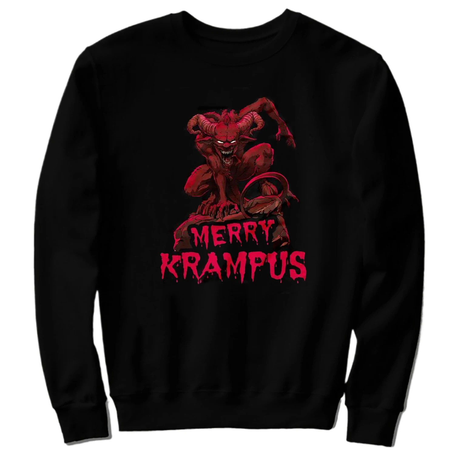 Retro Red Ink Merry Krampus Christmas Pullover Hoodie 100% Cotton Comfortable Casual Mens Sweatshirt Fashion Xmas Streetwear