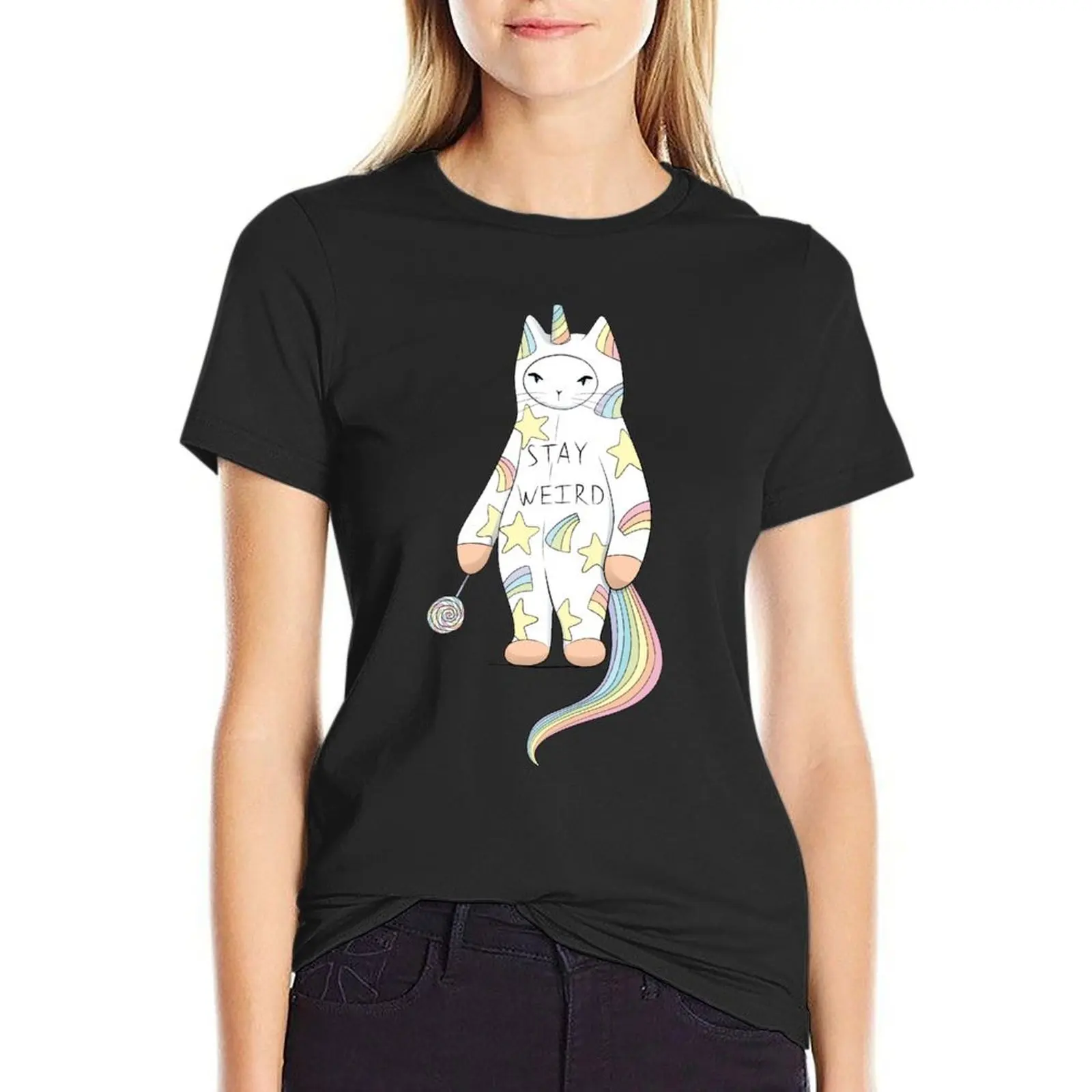 Stay Weird! With Love From Unicorn Cat T-Shirt sports fans cute clothes black t-shirts for Women