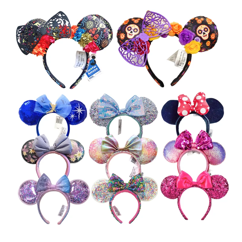 Disney Mickey Mouse Ears Headband Easter Eggs Hair Hoop Cosplay Hairband Disneyland Sequin Girl Big Bow Headband Decorate