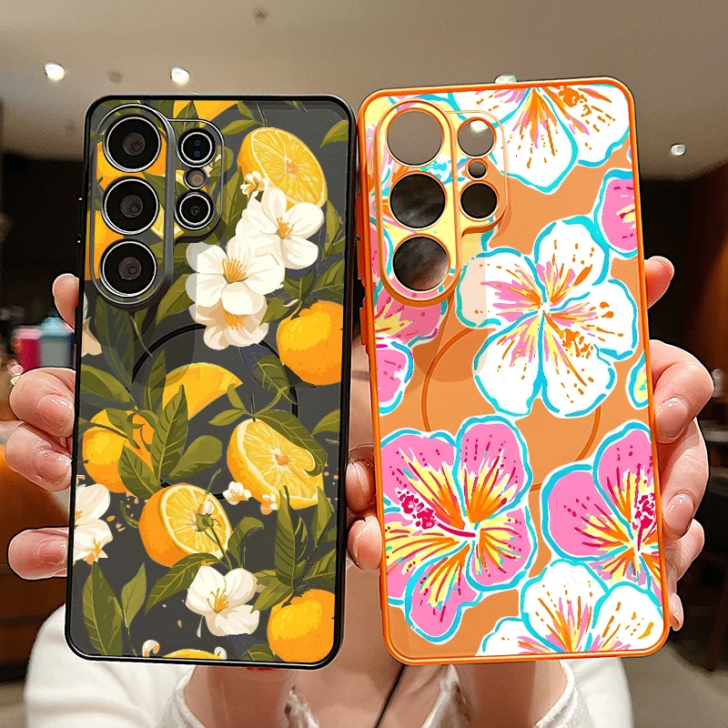 Magnetic Flower Floral Pattern Phone Case For Samsung Galaxy S26 S25 S24 S23 S22 Ultra S25 FE A57 A17 A56 A37 A16 A55 A36 Cover