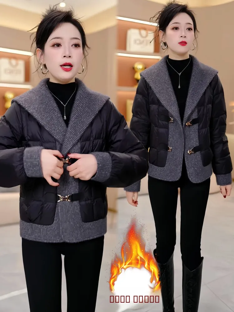 

Sli Thiened Fce Women's down Cotton Jaet Unique Attractively Designed Warm Coat Korean Sle Long Sve Navy Collar