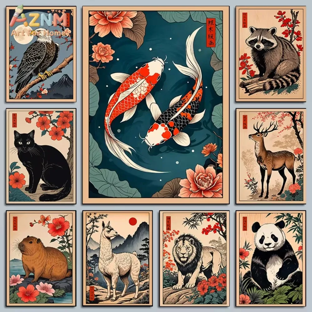 

1pc Vintage Japanese Classic Animals Koi Fish Wall Art - Aesthetic Removable For Office Home Bedroom