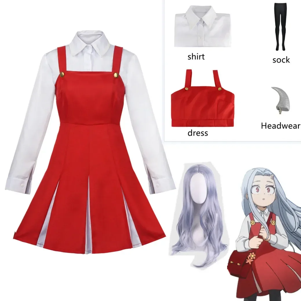 My foreAcademia Season4 Eri Cosplay Costume, Boku No Anime, Uniforme, Robe d'Halloween, Perruque, Corne, Ensemble