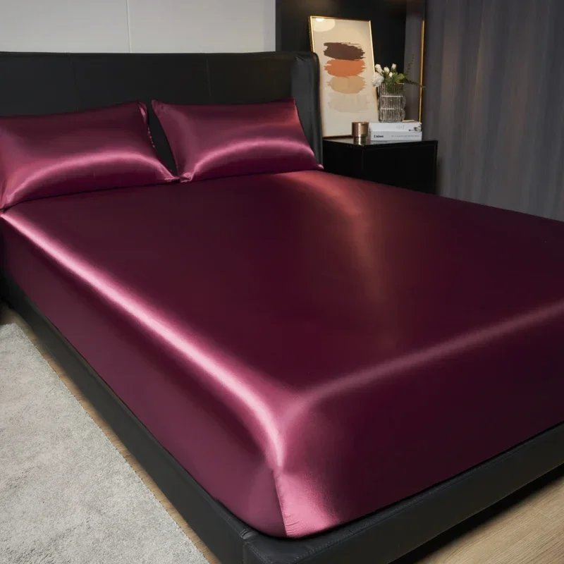 Luxuriöser Matratzenüberzug aus simuliertem Seidensatin, einteiliger Bettüberzug, Matratzenschutzbezug für Queen- und King-Size-Matratzen (ohne Kissenbezüge) – Detail 2