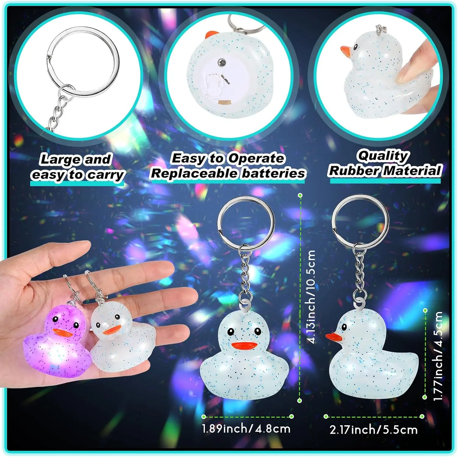 LED Light up Rubber Duck Keychain, Glow in The Dark Cruise Duck Keychain Bulk, 3D Tiny Key Chains