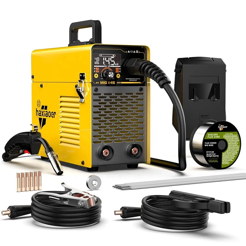 HAXIAOER 145A 110V 3-in-1 MIG/Lift TIG/Stick Welder with Synergy Technology Portable Inverter LCD Display-New
