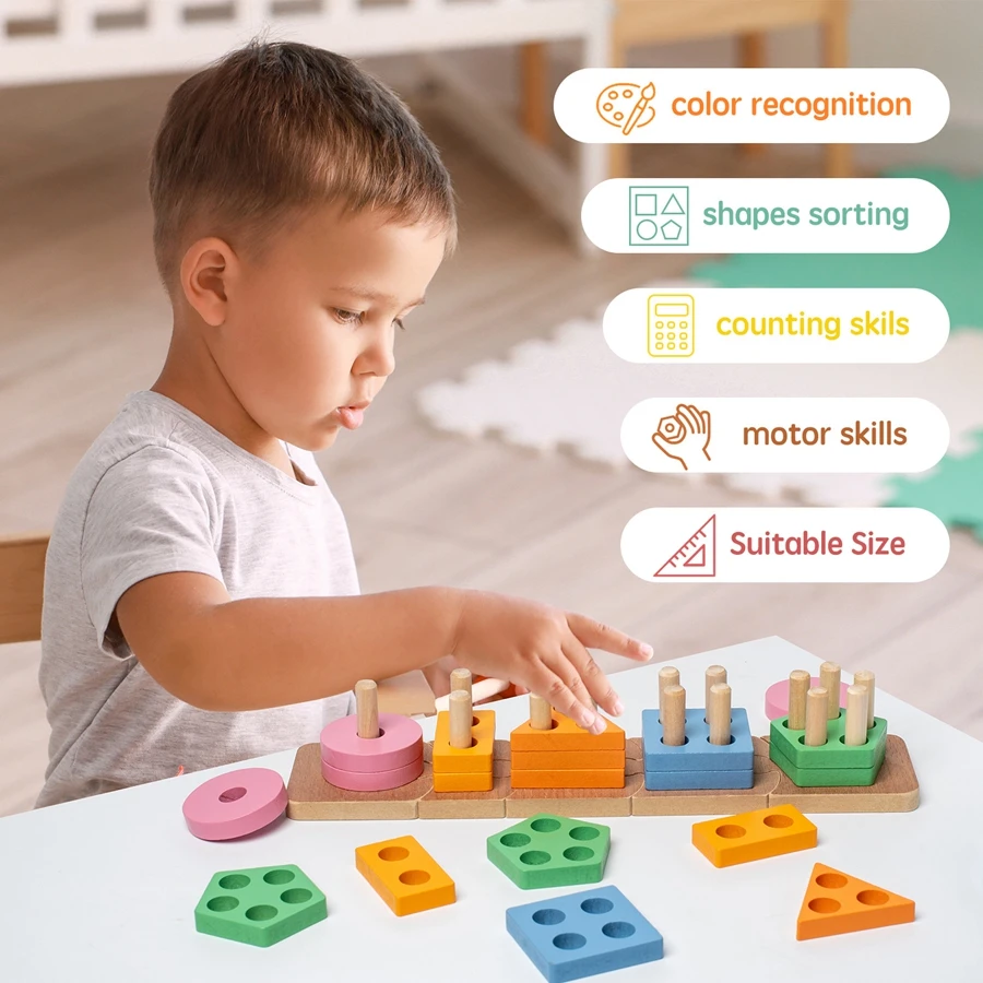 Jouet de tri de documents en bois multifonctionnel Montessori, jouets empilables, puzzle Makron pour les tout-petits et les enfants d'âge alth, jouet de motricité fine