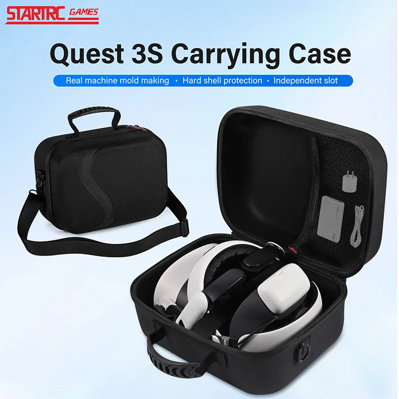 Large Carrying Case For Meta Quest 3 VR Device Carrying Case EVA Hard Portable ProtectiveBox Simple LargeCapacity Tote Accessory