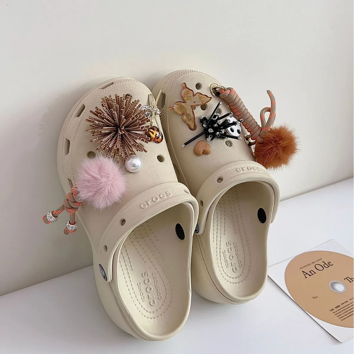 Coffee Color Shoe Charms for Clogs with Pom Pom Braided Rope Tassel Luxury DIY Decorative Buckles Fashion Women Shoe Accessorie
