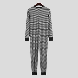 Men's striped pajama, long sleeve, neck jumpsuit, house clothes, cozy leisure pajamas, 2023 8 Main Men's Body Sales - №3