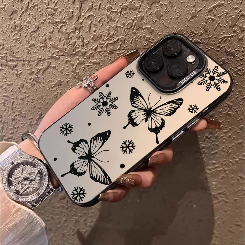 Silver IMD Case For iPhone 16 15 14 13 12 11 Pro Max 7 8 Plus XR XS SE 2020 2022 2023 Phone Funda Luxury Fashion Butterfly Cover