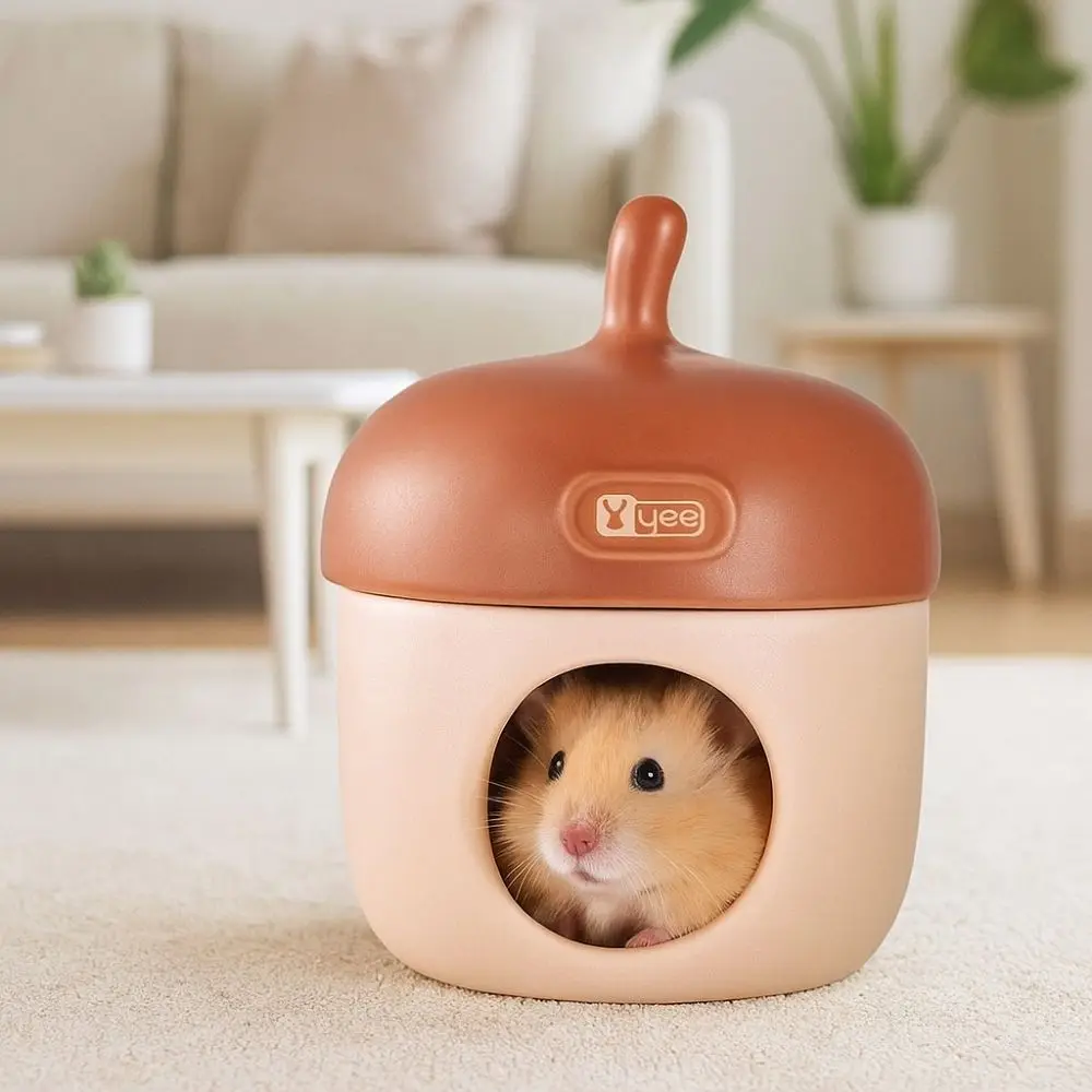 ユニークなドングリ型ハムスターアイスケージ、キュートな冷却セラミック製巣、ダッジハウス、装飾的なハムスターハウス、特大ゴールデンベア