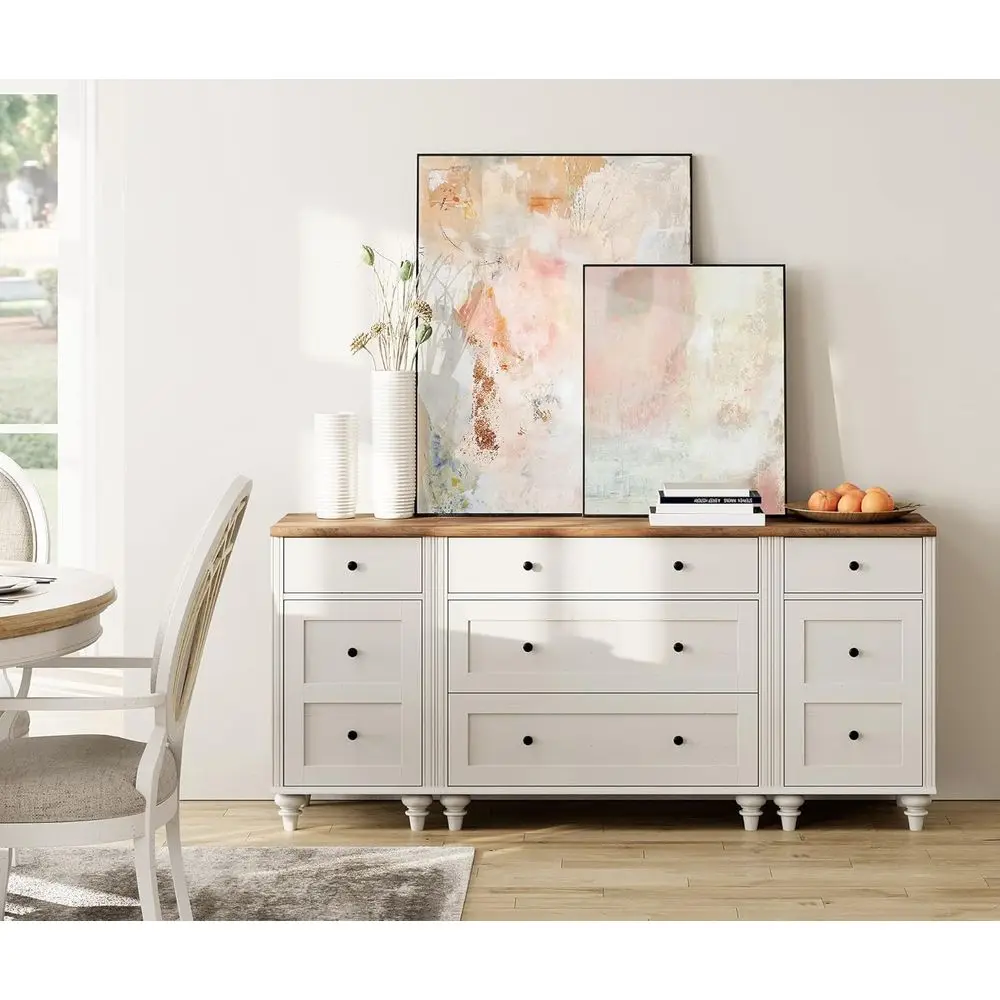 

Белый спальный гарнитур с 5 ящиками, 2 тумбами, широким комодом для детей или детской комнаты, прикроватными тумбочками с зарядными станциями, мебель для гостиной