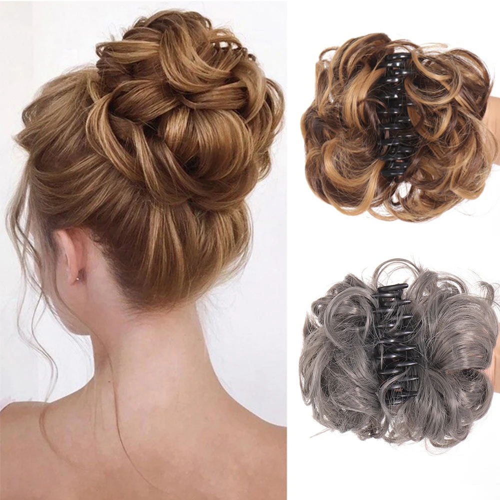 Syntetyczny pazur Chignon kręcone opaski do włosów roztrzepany kok treska dla kobiet Scrunchy naturalne sztuczne sztuczne włosy żaroodporne czarne