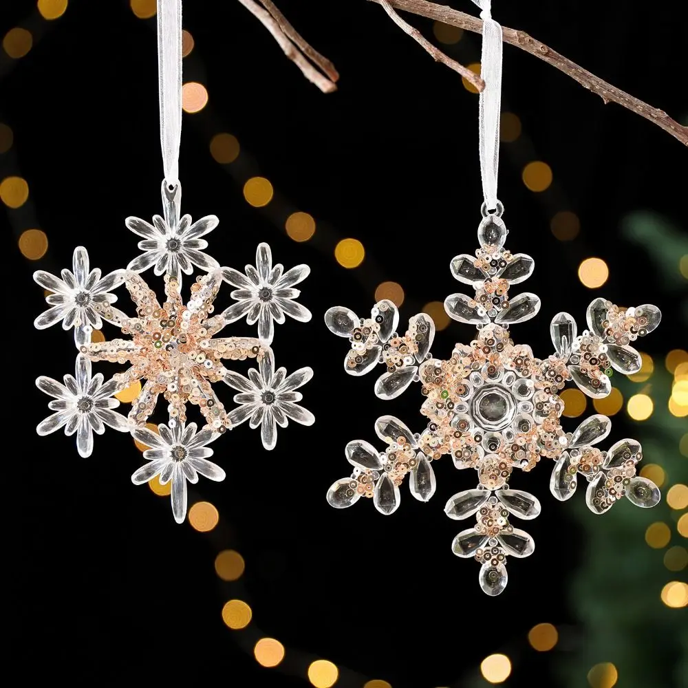 

Sparkling Snowflake Ice Strip Pendants Gold Sequin Ballet Girl Acrylic Christmas Tree Ornaments DIY Elegant