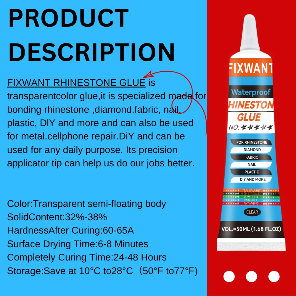 50ml FIXWANT Strass Colla Gel Colore trasparente Gel appiccicoso per manicure Strass Decorazioni per gioielli Colla per unghie