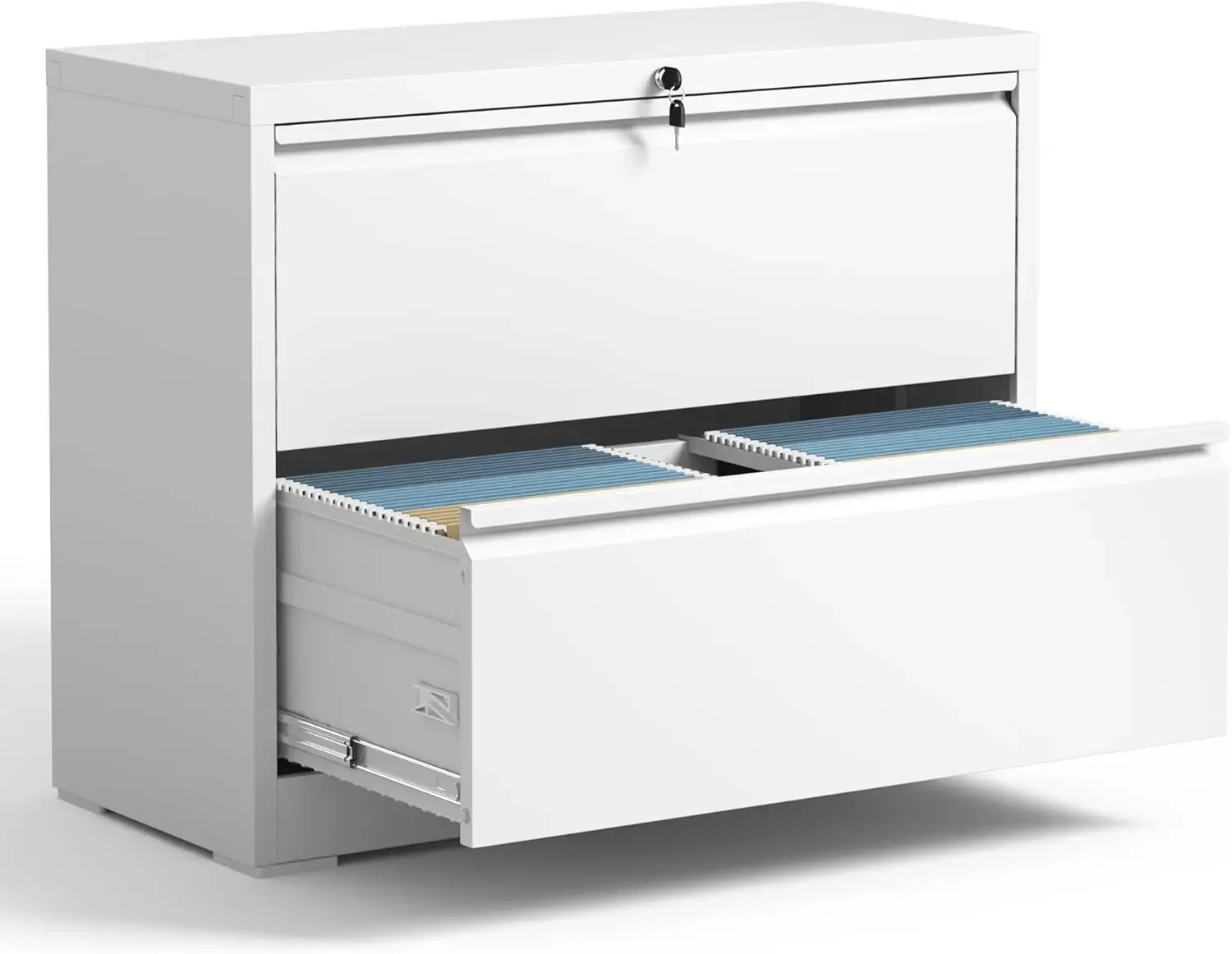 2 Drawer Lateral File Cabinets Office Metal Filing Cabinet Steel Storage Cabinet with Lock Wide Horizontal Filing Cabinets for H