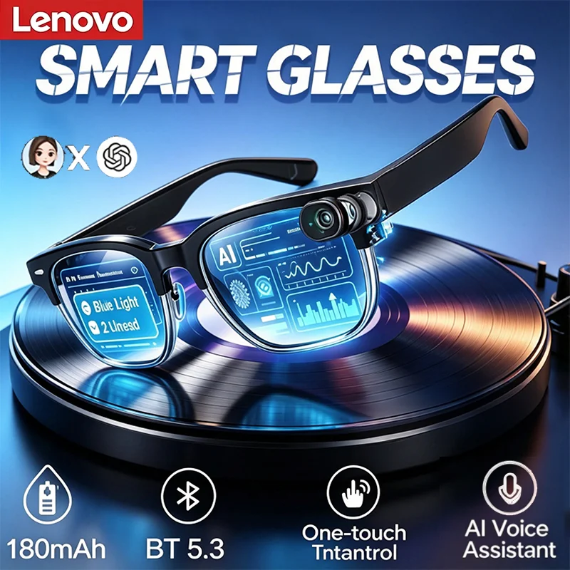 Lenovo 8K AI Smart Glasses Touch Control Wireless Bluetooth Remote Photo Video Recorder Translator Voice Assistant Eyewear 2026