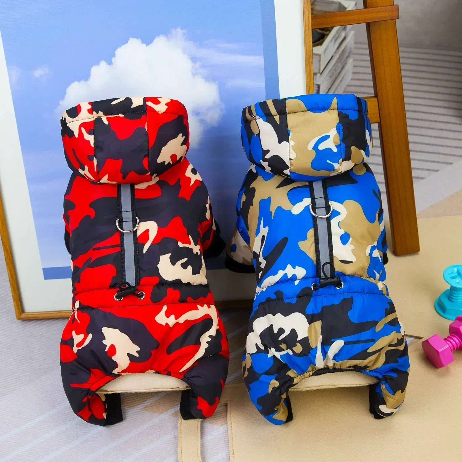 legged reflective cotton-padded clothes pet clothing autumn and winter new buckle camouflage four-legged cotton-padded clothes