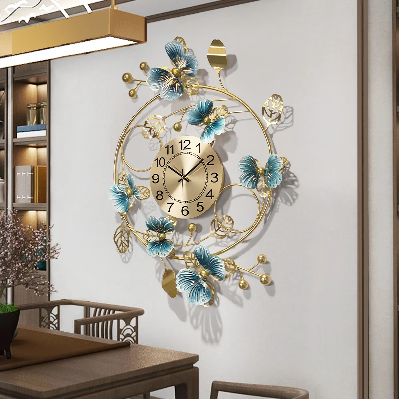 New Chinese Orchid Wrought Iron Wall Clocks Home Livingroom Sticker Decoration Restaurant Hotel Mural Crafts