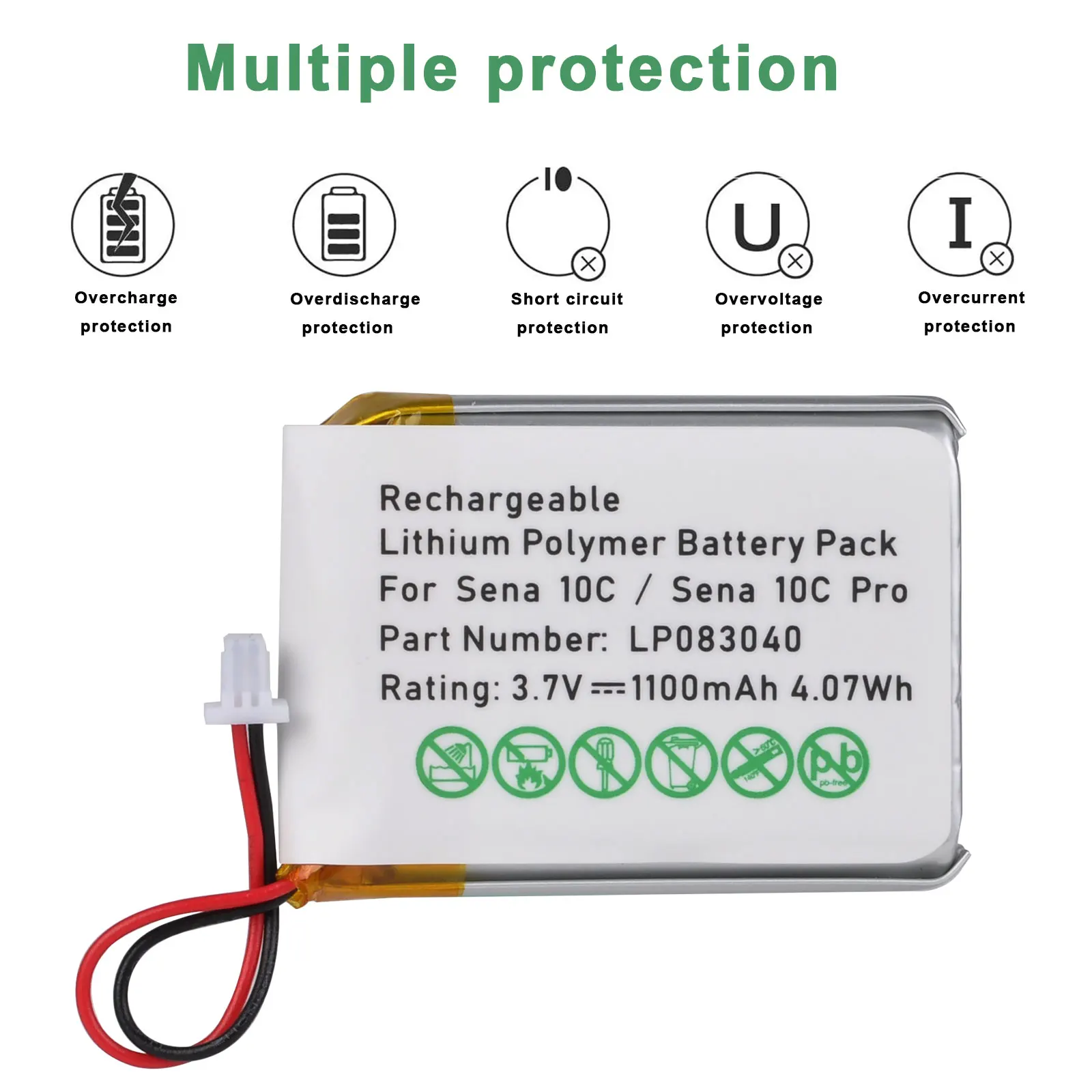 

Pickle Power 3.7V 1100mAh Batteries Replacement Battery Sena 10C Battery For Sena 10C,10C Pro Bluetooth Headset Helmet Intercom