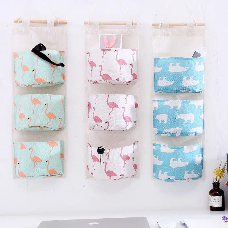 Tulips Hanging Storage Bag 3 Pocket Waterproof Hanging Organizer for Dorm Living Room Bathroom Home Fabric Wall Closet Organizer