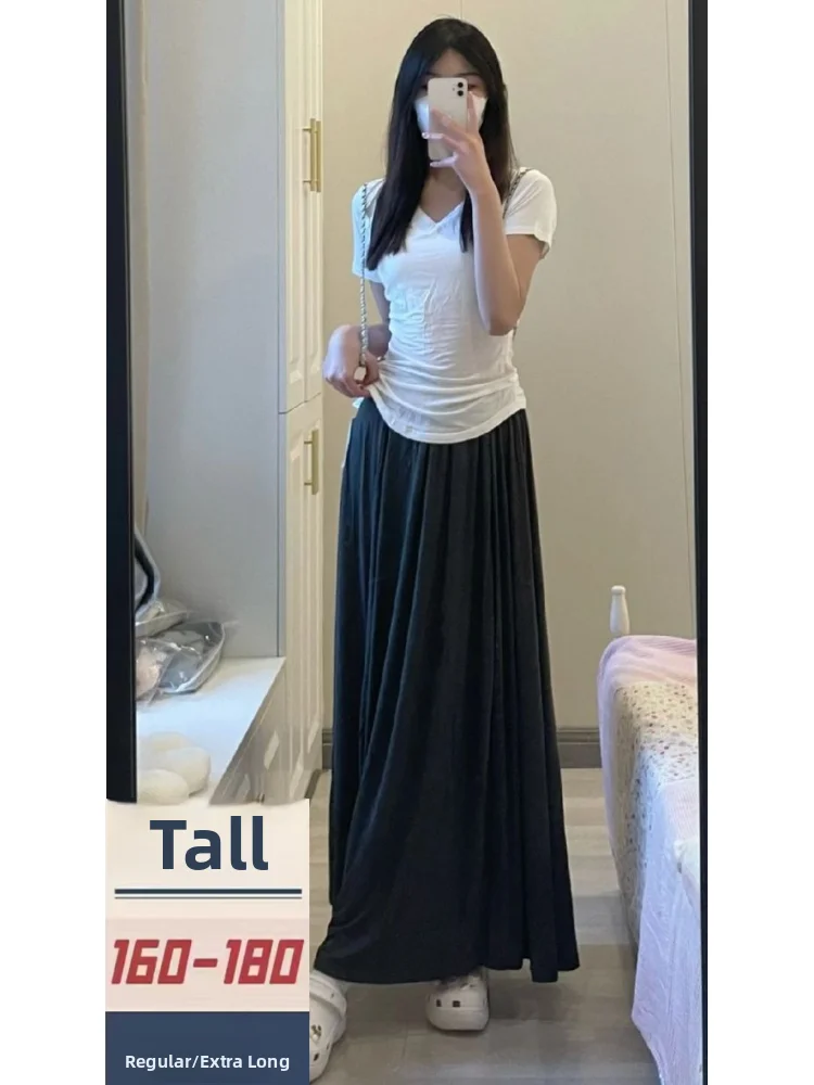 

Удлиненная драпированная юбка-кейк для высоких женщин, летняя коллекция 2024, новая модель в корейском стиле для офиса и повседневной носки