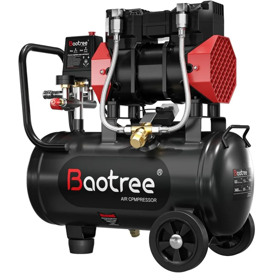 

Портативный сверхтихий воздушный компрессор 8Gal с макс. 115PSI, 1,5 л.с., 4,52 куб. футов в минуту и низким уровнем шума, без масла, идеально подходит для ремонта автомобилей