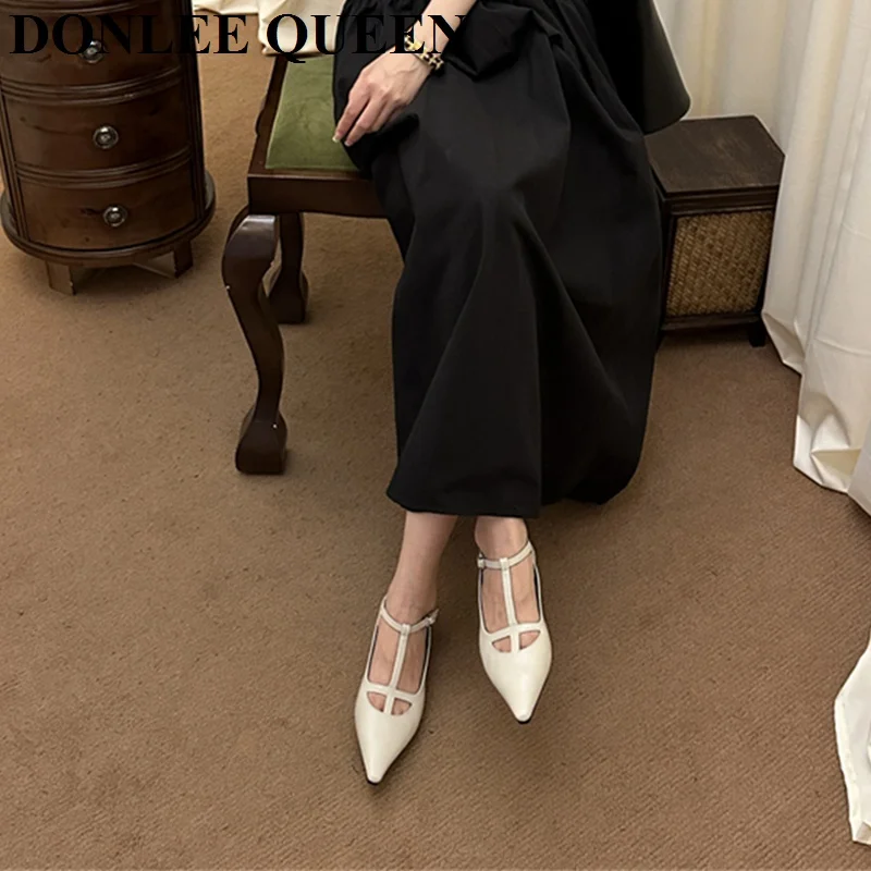 2024 Spring New Women Shoes French Flats Ballet Shoes Female Fairy Comfort Pointed Toe Ankle Strap Shallow Heels Mary Jane Shoes