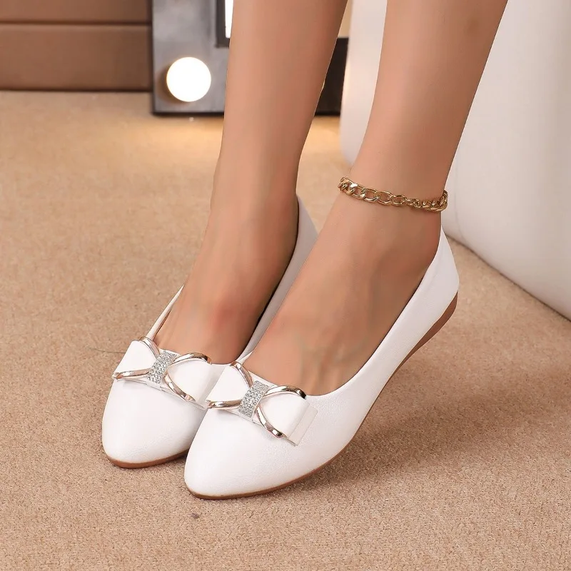 Women's Shoes Cute Light High Quality Square Heel Lady Fashion White Work Shallow Mouth Comfortable Flats Ladies Rubber Solid