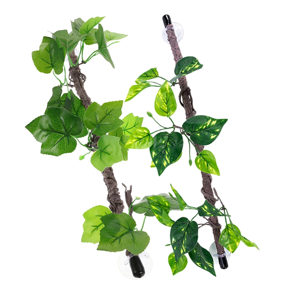 

2Pcs Fake Greenery Vine with Suction Cups Artificial Jungle Climbing Branch for Bearded Dragon Terrarium Plants Reptile Tank