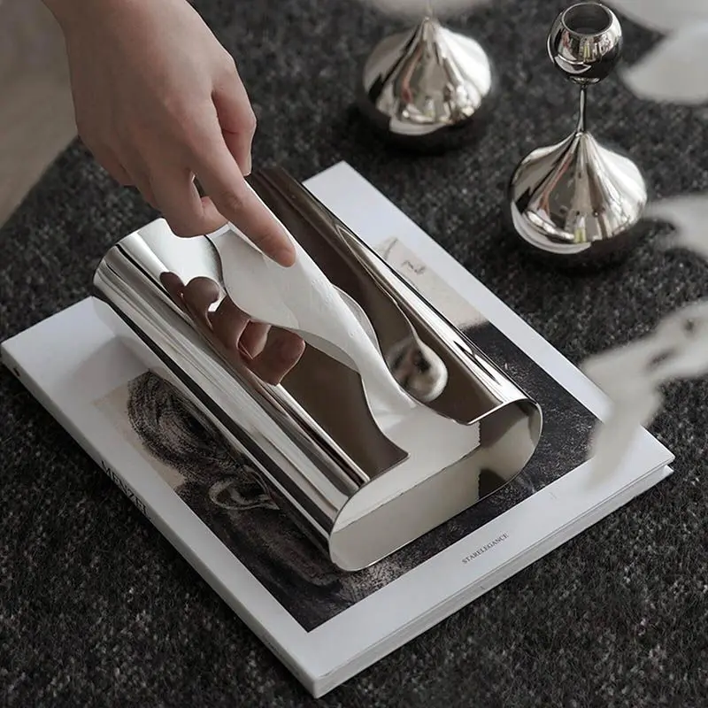 Stainless Steel Tissue Box for Living Room, Simple Desktop Holder, Silver Plated Paper Storage, Napkin Box