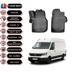 Volkswagen Crafter Van (2018-2022) Floor Mats Liner Waterproof 3D - (Black)