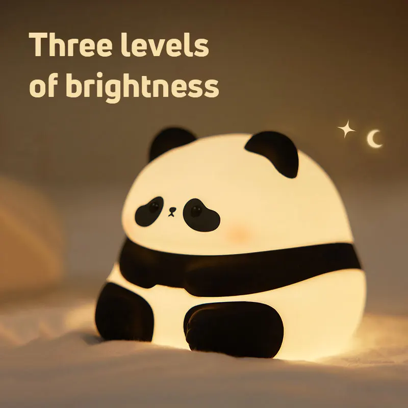 Huahua Silicone Night Light Creative Living Room Cute Panda Pat 3-Levels Adjustable Light Desktop Decoration Cartoon Kids Gift