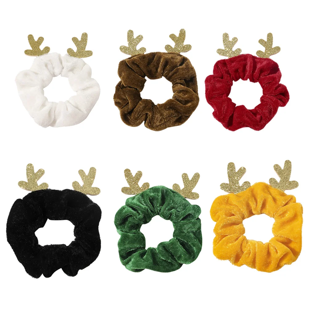 

6 Pcs Elk Velvet Hairb s Girls Christmas Antler Hair Ties Durable Eco Friendly Bright Color Stylish Elastic Ropes Hair naments