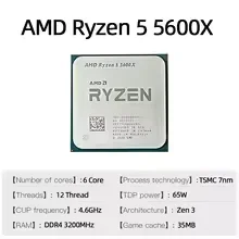 Max Boost 4.6GHz Overclockable AMD Ryzen 5 5600X Desktop Processor 6 Core 12 Thread AM4 Gaming CPU Without Outer Retail Package view 3