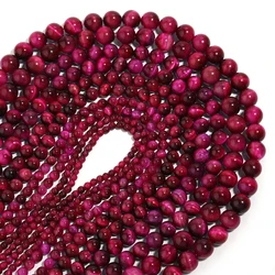 1 Strand Natural Tiger Eye Stone Beads 4/6/8/10/12mm Hot Pink Round Gem Bead for Jewelry Making DIY Bracelet Earrings Necklace